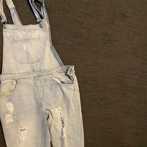 Forever 21, light wash overalls with rips